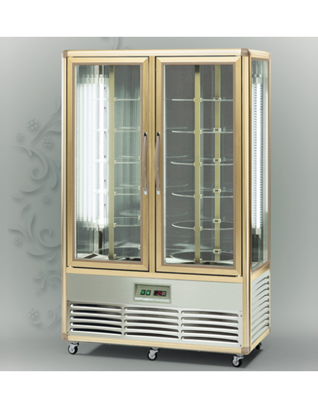 Vetrina espositiva verticale refrigerata con ripiani rotanti in vetro mm 1150x660x1810h