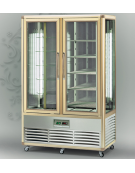 Vetrina espositiva verticale refrigerata con ripiani rotanti in vetro e ripiani a griglie  mm 1150x660x1810h