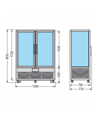 Vetrina espositiva verticale refrigerata con ripiani a cristalli mm 1350x770x1810h