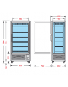 Vetrina espositiva verticale refrigerata con ripiani a griglie mm 900x690x1900h