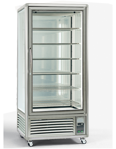 Vetrina espositiva verticale refrigerata con ripiani a griglie mm 900x690x1900h