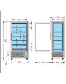 Vetrina espositiva verticale refrigerata con ripiani a griglie mm 900x690x1900h