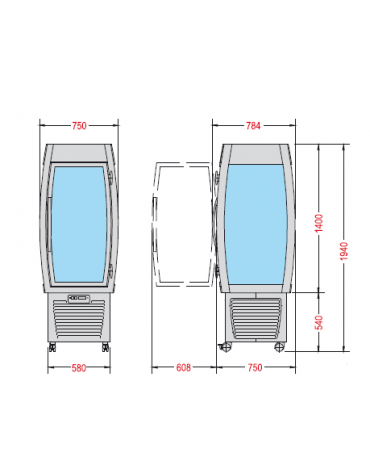 Vetrina espositiva verticale refrigerata con ripiani in cristallo mm 750x750x1940h