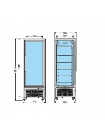 Vetrina espositiva verticale refrigerata con ripiani a griglie mm 700x680x1910h