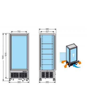 Vetrina espositiva verticale refrigerata con ripiani a cristalli mm 800x680x1910h