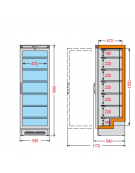 Vetrina espositiva verticale refrigerata con ripiani a griglie mm 595x640x1840h