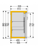 Frigo orizzontale ad ante battenti con vetro, realizzato esternamente in acciaio verniciato antracite, mm 1462x535x860h