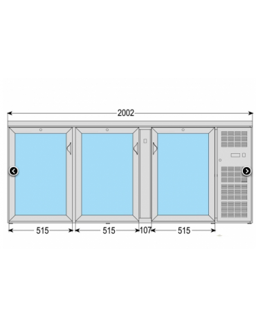 Frigo orizzontale ad ante battenti con vetro, realizzato esternamente in acciaio verniciato antracite, mm 2002x535x860h