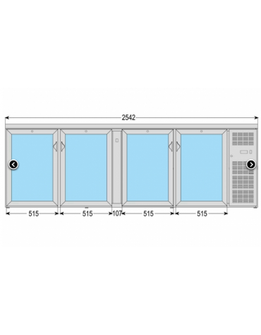 Frigo orizzontale ad ante battenti con vetro, realizzato esternamente in acciaio verniciato antracite, mm 2542x535x860h