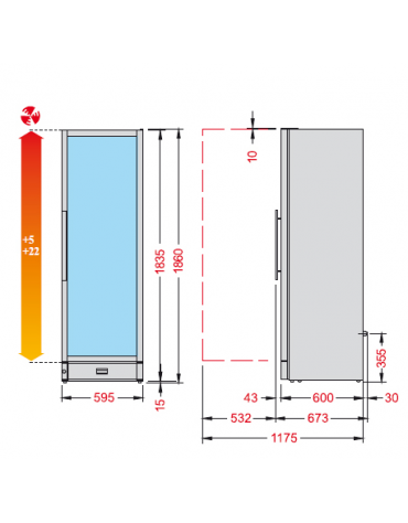 Cantinetta per vini ventilata, temperatura +5° +22° C  mm  600x670x1860h