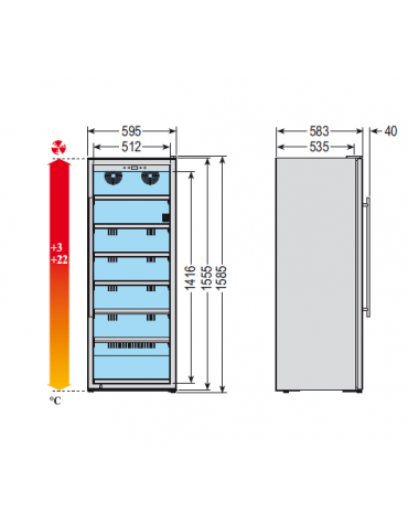 Cantinetta per vini ventilata, temperatura +3° +22° mm 595x580x1590h