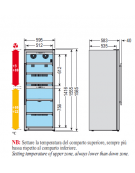 Cantinetta per vini ventilata con due scomparti e temperature regolabili indipendentemente, capacità 120 bottiglie mm 595x580x15