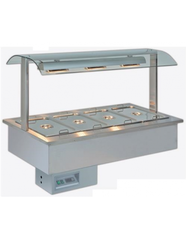 Vasca espositiva da incasso riscaldata Bagnomaria con vaschette GN per gastronomia mm 1122x750x1004h