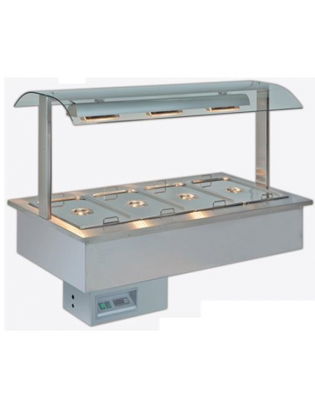 Vasca espositiva da incasso riscaldata con piastre in vetroceramica per gastronomia mm 2062x750x1004h