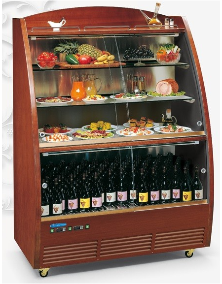 Carrello murale espositore refrigerato in legno doppia temperatura °C +4/+10 - °C +5/+11 mm L1424xP797xH1994h