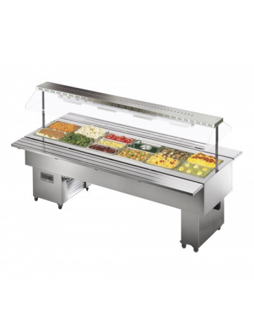 Espositore Buffet Caldo Gastronomia - - Vasca e struttura esterna in acciaio inox AISI 304 mm 2180x750x1530h