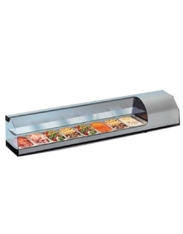 Espositore da banco - vetrina refrigerata - in acciaio inox - BACINELLE GN1/3 - cm 214,1x38x38h