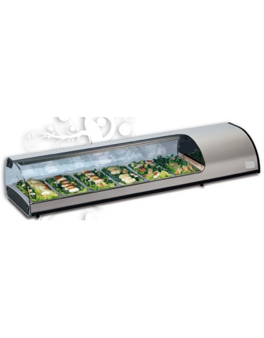 Vetrina refrigerata da banco per sushi - in acciaio inox con vetro curvo apribile mm 2141x380x255h