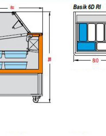 Vetrina gelato statica 6 gusti vaschette Lt 5 - Vetro dritto