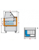 Vetrina gelato statica 7 vaschette-Vetro dritto e vano riserva