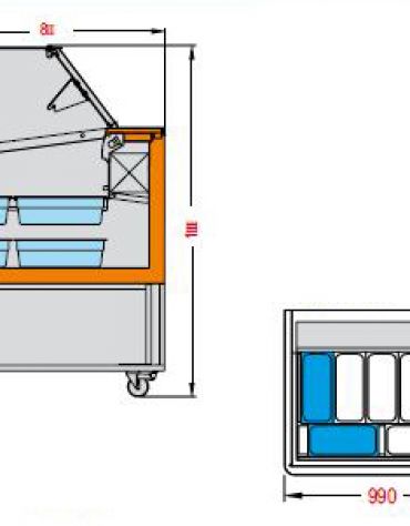 Vetrina gelato statica 7 vaschette-Vetro dritto e vano riserva