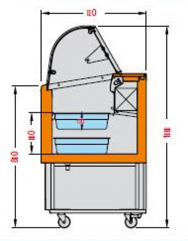 Vetrina gelato statica 4 vaschette-Vetro curvo e vano riserva