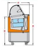 Vetrina gelato ventilata 6 vaschette-Vetro curvo e vano riserva