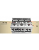 Cucina a gas 6 fuochi MEDIA POTENZA con forno a gas GN 2/1 - cm 120x70x85/90h