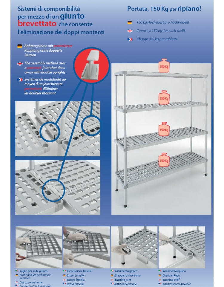 Scaffale per cella frigorifera o magazzino cm 80x30x160h - Altezza totale cm  160 - Profondita' cm 30 - Scaffali in alluminio e p