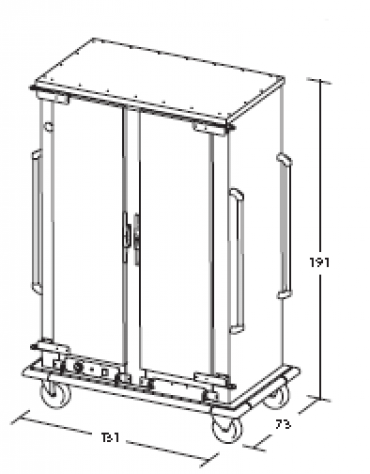 Armadio portateglie coibentato riscaldato- portata 12x2 - 1/1 GN cm  131x73x191h