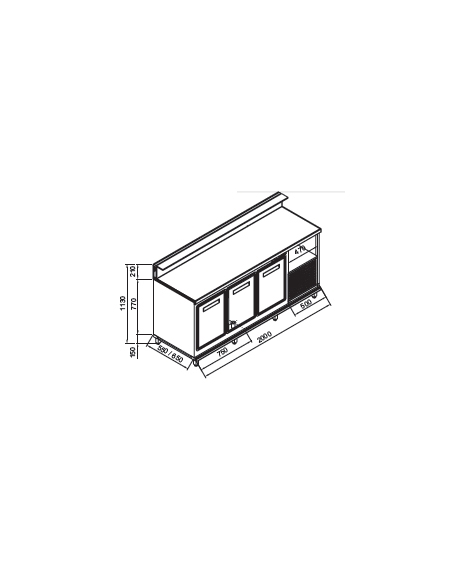 Banco bar refrigerato 3 sportelli motore interno da cm. 200