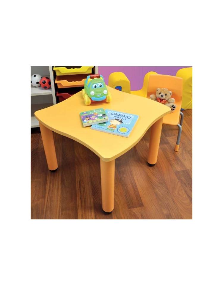 TAVOLO SAGOMATO QUADRATO 4 POSTI PER BAMBINI SCUOLA MATERNA O ASILO NIDO A  2 ALTEZZE - CM 65 x 65 x 46/52h 