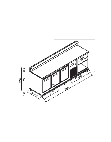 Banco bar refrigerato 3 sportelli motore interno da cm. 250