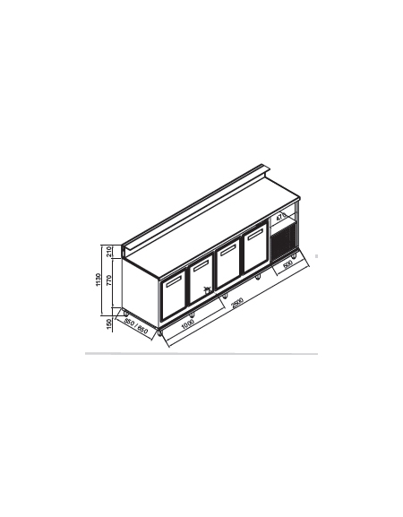 Banco bar refrigerato 4 sportelli motore interno da cm. 250