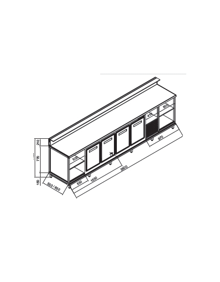 Banco bar refrigerato 4 sportelli motore interno da cm. 350