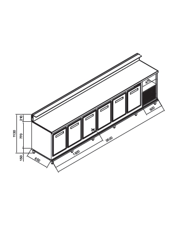 Banco bar refrigerato 6 sportelli motore interno da cm. 350