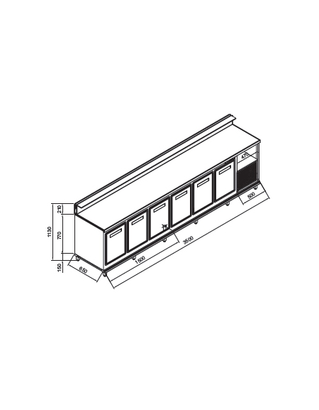 Banco bar refrigerato 6 sportelli motore interno da cm. 350