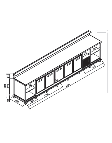 Banco bar refrigerato 5 sportelli motore interno da cm. 400