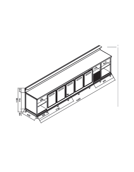 Banco bar refrigerato 5 sportelli motore interno da cm. 400