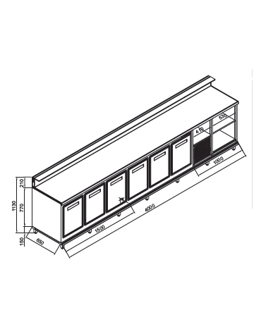 Banco bar refrigerato 6 sportelli motore interno da cm. 400