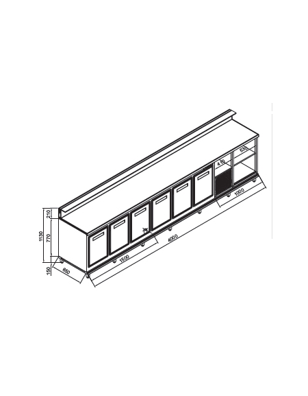 Banco bar refrigerato 6 sportelli motore interno da cm. 400