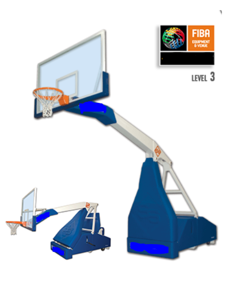 Impianto basket Easyplay Training, omologato FIBA per competizioni di terzo livello. Sbalzo cm 225