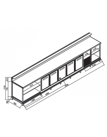 Banco bar refrigerato 5 sportelli motore interno da cm. 450