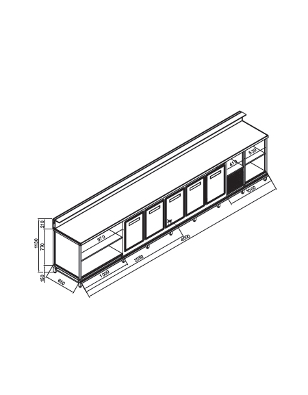 Banco bar refrigerato 5 sportelli motore interno da cm. 450