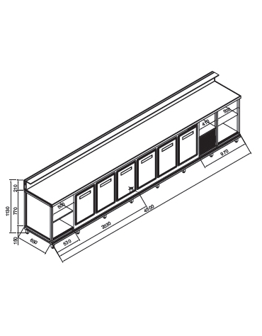 Banco bar refrigerato 6 sportelli motore interno da cm. 450