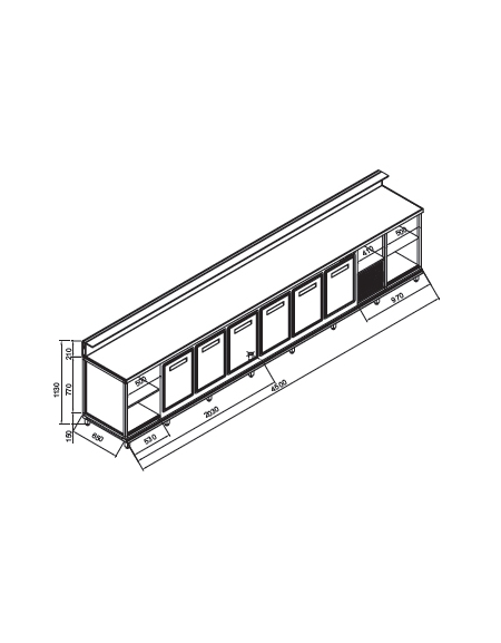 Banco bar refrigerato 6 sportelli motore interno da cm. 450