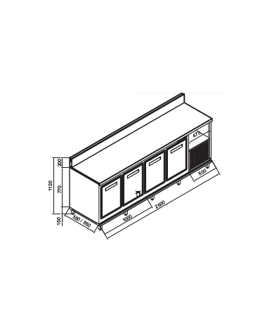 Retrobanco refrigerato 4 sportelli motore interno da cm. 250