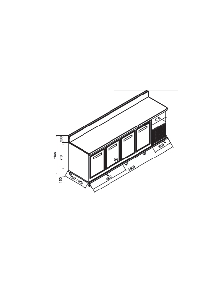 Retrobanco refrigerato 4 sportelli motore interno da cm. 250