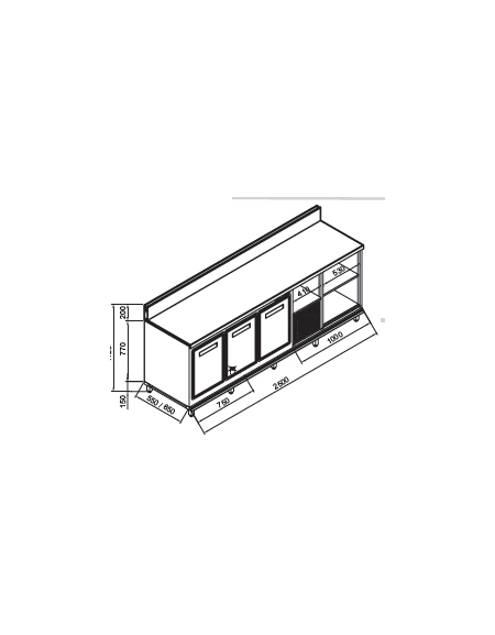 Retrobanco refrigerato 3 sportelli motore interno da cm. 250