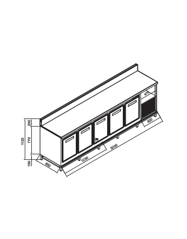 Retrobanco refrigerato 5 sportelli motore interno da cm. 300